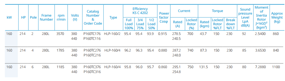 160KW / 214HP현대일렉트릭모터
데이터시트