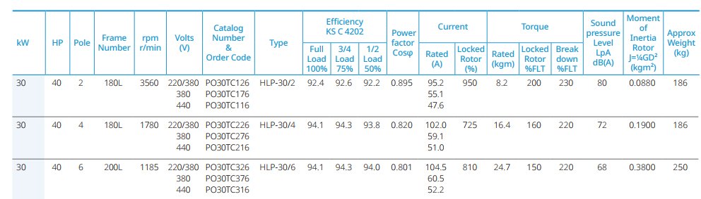 30KW 현대모터 데이터시트